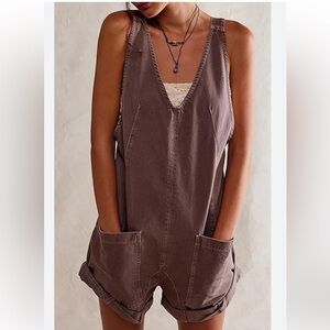 Free People Brown Denim Overalls